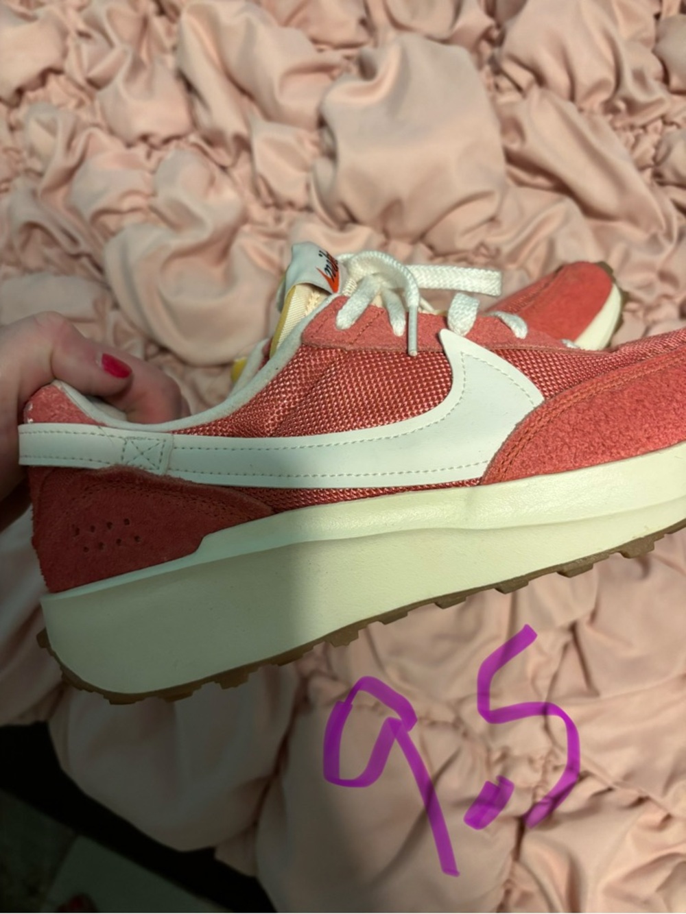 Nike Women’s Coral-Red Mesh & Suede Runner Sneakers